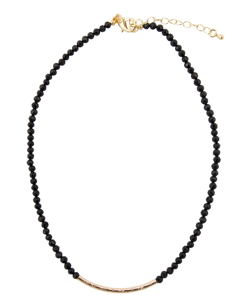 Barse Black Onyx Golden Bar Necklace