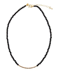 Barse Black Onyx Golden Bar Necklace