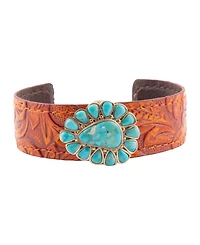 Barse Blue Turquoise Leather Golden Cuff Bracelet