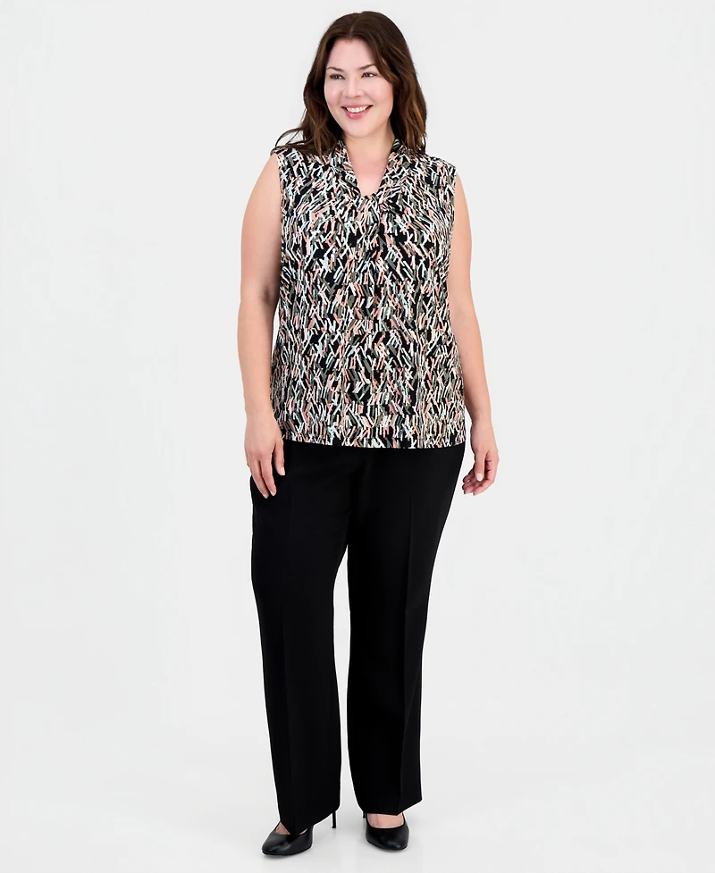 Kasper Plus Printed Knot-Neck Sleeveless Top