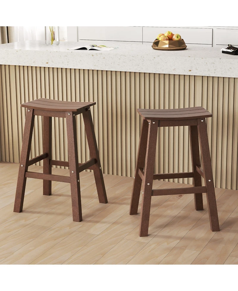 Gouun 29 in Hdpe Outdoor Bar Stool Set of 2 with Armless Saddle Seat and Footrest