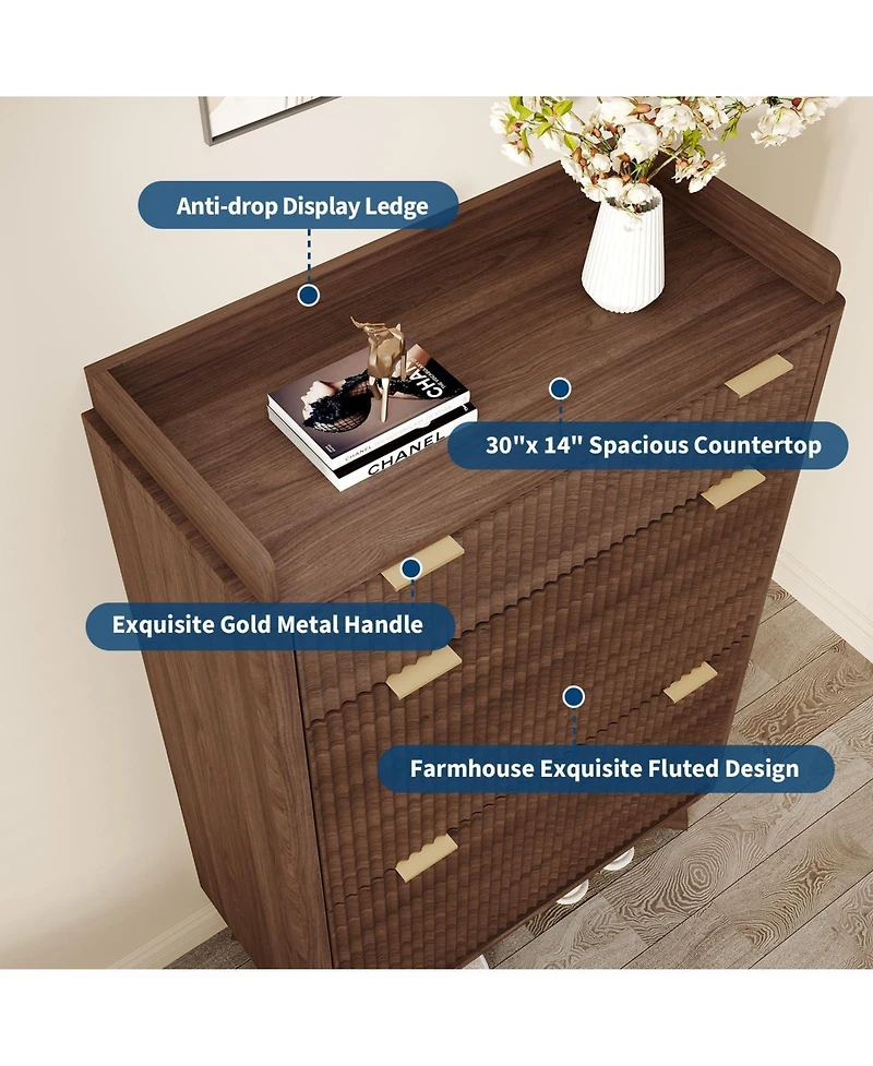 Homfan Fluted Shoe Cabinet with 2 Flip Drawers and Top Drawer, Deep Entryway Storage Organizer