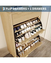 Homfan Fluted Shoe Cabinet with 2 Flip Drawers and Top Drawer, Deep Entryway Storage Organizer