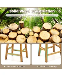 Gouun 25.5 in Woven Faux Leather Bar Stool Set of 2 with Curved Seat and Wood Frame