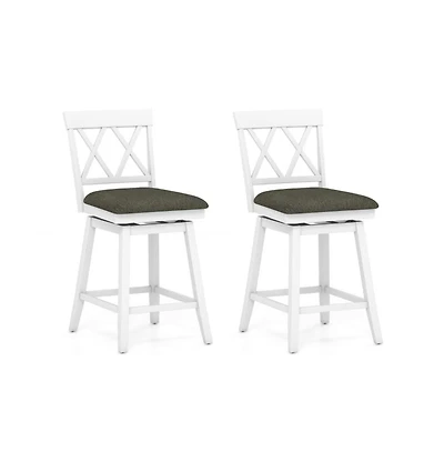 Gouun 24 in Swivel Counter Height Bar Stool Set of 2 with Linen Cushion and Curved Backrest