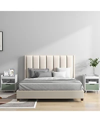 sumyeg Modern Nightstand with Led Lights Sliding Drawer and Open Compartment