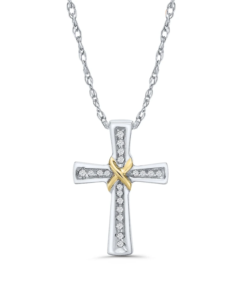 Diamond Cross Pendant Necklace (1/10 ct. t.w.) in Sterling Silver and 14k Gold-Plate