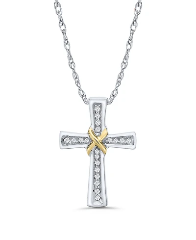 Diamond Cross Pendant Necklace (1/10 ct. t.w.) in Sterling Silver and 14k Gold-Plate
