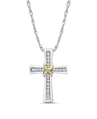 Diamond Cross Pendant Necklace (1/10 ct. t.w.) in Sterling Silver and 14k Gold-Plate