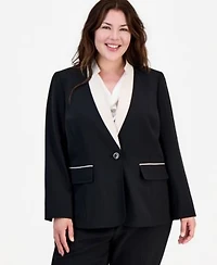 Kasper Plus Size Contrast Collar One Button Blazer High Rise Bootcut Pants