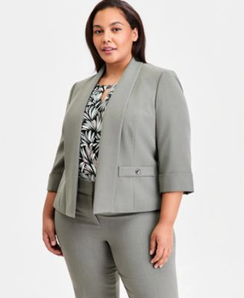 Kasper Plus Size Shawl Collar 3 4 Sleeve Blazer Straight Leg Pants