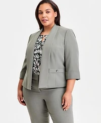 Kasper Plus Size Shawl Collar 3 4 Sleeve Blazer Straight Leg Pants