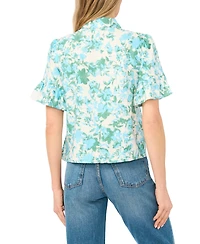 CeCe Women's Short-Sleeve Button-Down Cropped Top