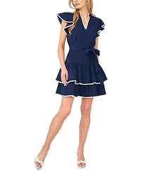 CeCe Women's Split V-Neck Short-Sleeve Tiered Mini Dress