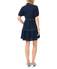 CeCe Women's Split Neck Short-Sleeve Babydoll Dress