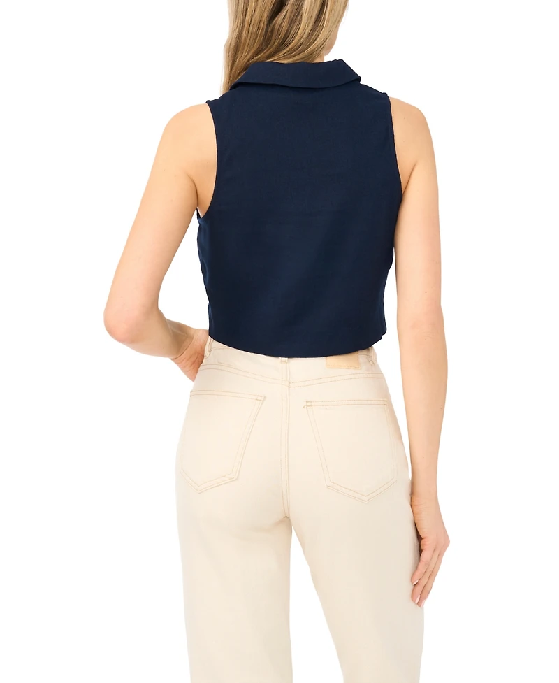 CeCe Women's Sleeveless Tie-Front Collared Vest Top