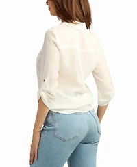 Bcx Women's Texture Gauze Button-Up Shirt