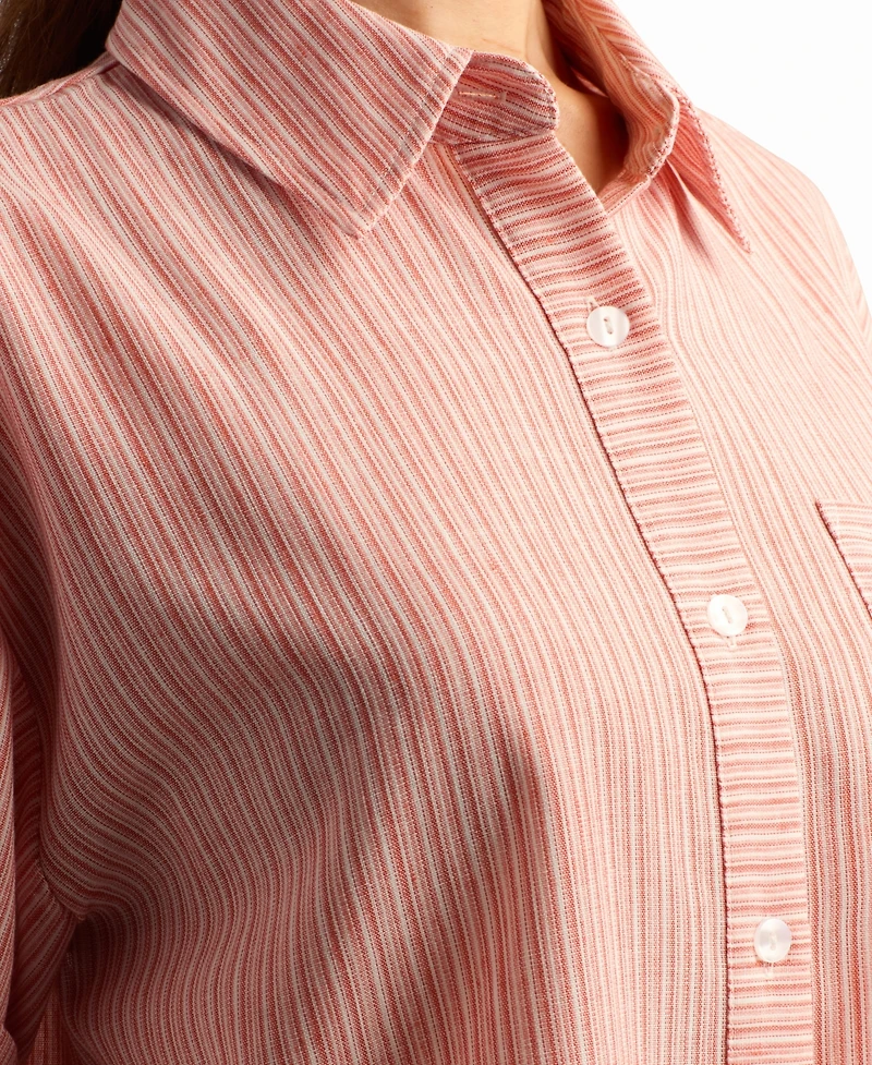 Bcx Women's Mini Striped Collared Neck Shirt