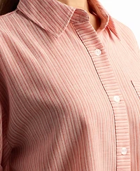 Bcx Women's Mini Striped Collared Neck Shirt