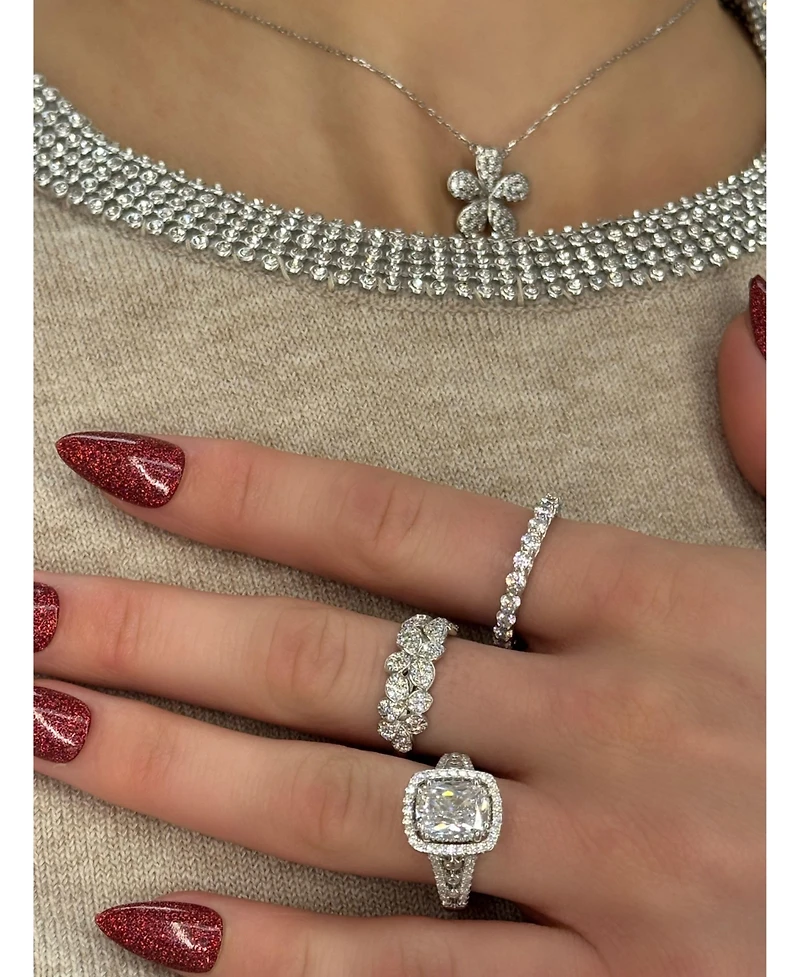 Suzy Levian Sterling Silver Cubic Zirconia Pave Flower Necklace