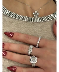 Suzy Levian Sterling Silver Cubic Zirconia Pave Flower Necklace