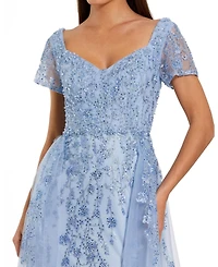 Mac Duggal Women's Embroidered Beaded Tulle A-Line Gown with Sheer Overskirt