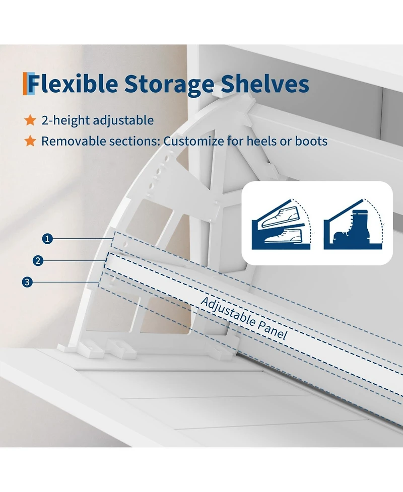 homfan Wooden Shoe Cabinet with Mirror, 2 Flip Drawers and Side Storage, Entryway Organizer