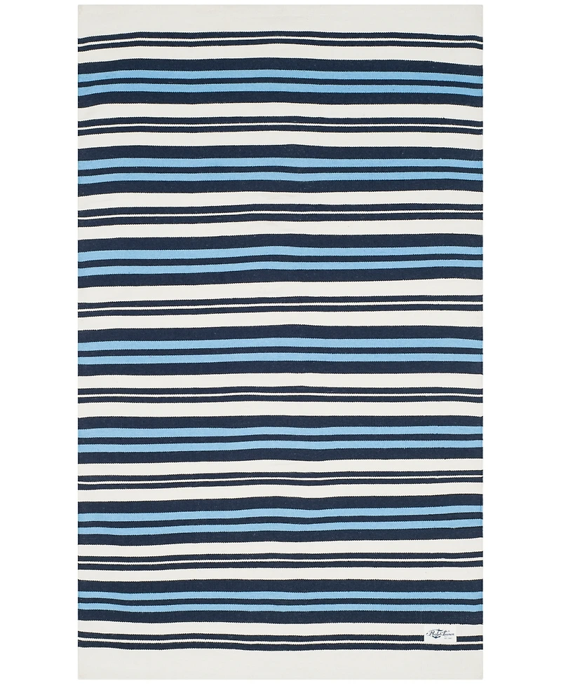 Lauren Ralph Lauren Leopold Stripe LRL2462B White and French Blue 4' X 6' Outdoor Area Rug