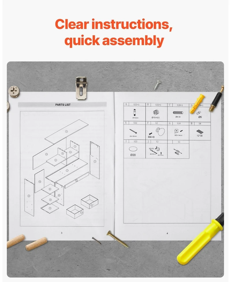 Sugift 3-Tier Wood Desktop Bookshelf Storage Organizer with Fabric Drawers for Office