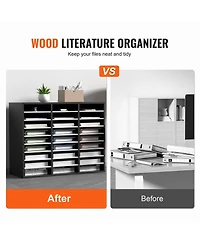 Sugift 27 Compartment Adjustable Wood Literature Organizer for Office Storage