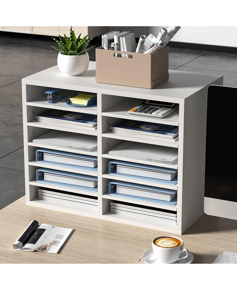 Sugift 12 Compartment Literature Organizer With Adjustable Shelves for Office and Mailrooms