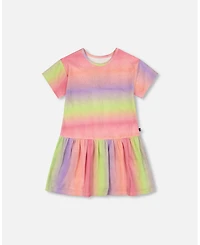 Deux par Deux Little Girls Printed Jersey Dress with Heart Back Cut Out Multicolor