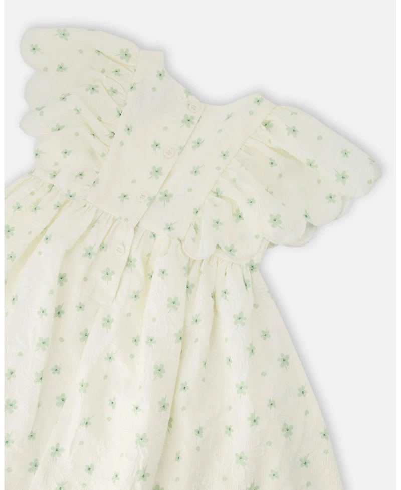 Deux par Deux Little Girls Jacquard Dress White Printed Flowers