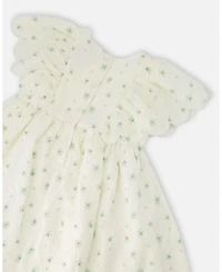Deux par Deux Little Girls Jacquard Dress White Printed Flowers