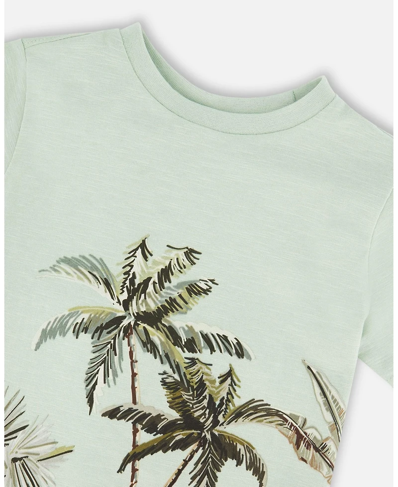 Deux par Deux Little Boys ganic Cotton T-Shirt Mint Green Safari Print