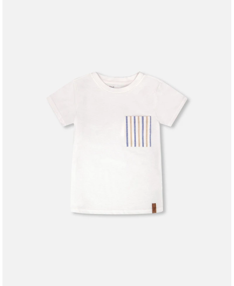 Deux par Deux Little Boys Jersey T-Shirt with Chest Pocket White