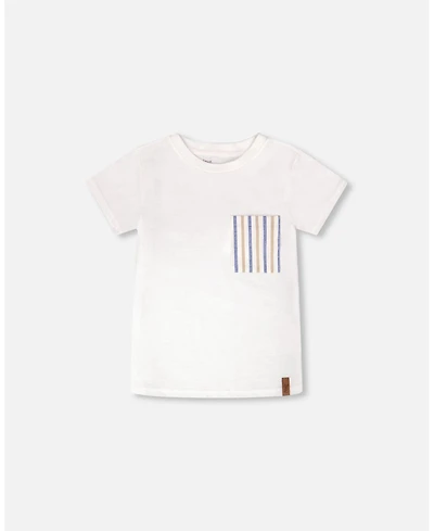 Deux par Deux Little Boys Jersey T-Shirt with Chest Pocket White