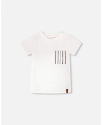 Deux par Deux Little Boys Jersey T-Shirt with Chest Pocket White