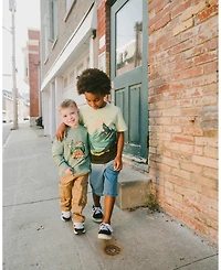 Deux par Deux Little Boys Cotton Jersey T-Shirt with Mountain Print Sage