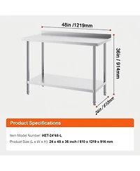 Sugift Heavy Duty Stainless Steel Work Table 24 x 48 x 36 in for Restaurant and Home Use