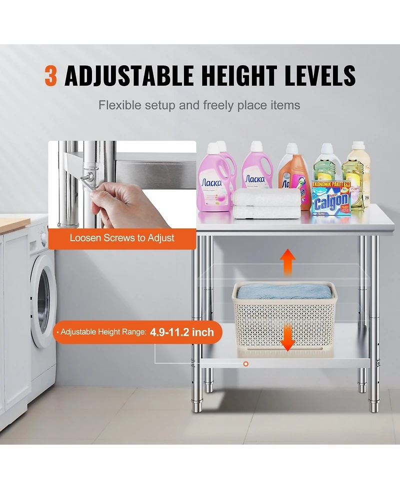 Sugift Stainless Steel Prep Table 900x600x800 mm 700 lbs Load Capacity