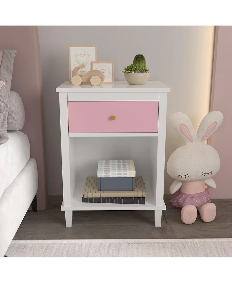 sumyeg Wooden Nightstand with One Drawer and Shelf