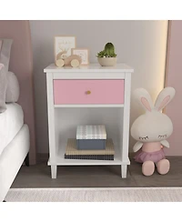 sumyeg Wooden Nightstand with One Drawer and Shelf