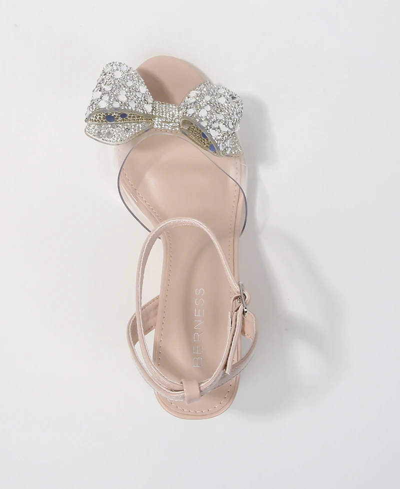 Berness Women's Fiora Rhinestone Embellished Butterfly Bow Block Heel Dress Sandals