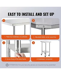 Sugift Stainless Steel Work Table 24 x 18 x 38 in Adjustable Height for Commercial Kitchen