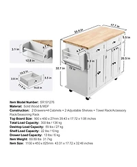 Sugift Kitchen Island Cart with Solid Wood Top 35.4in Width Mobile Storage Cabinet