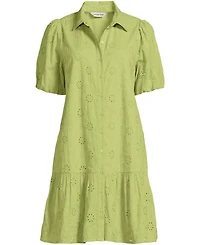 Lands' End Women's Elbow Sleeve Eyelet Knee Length Shirt Dress