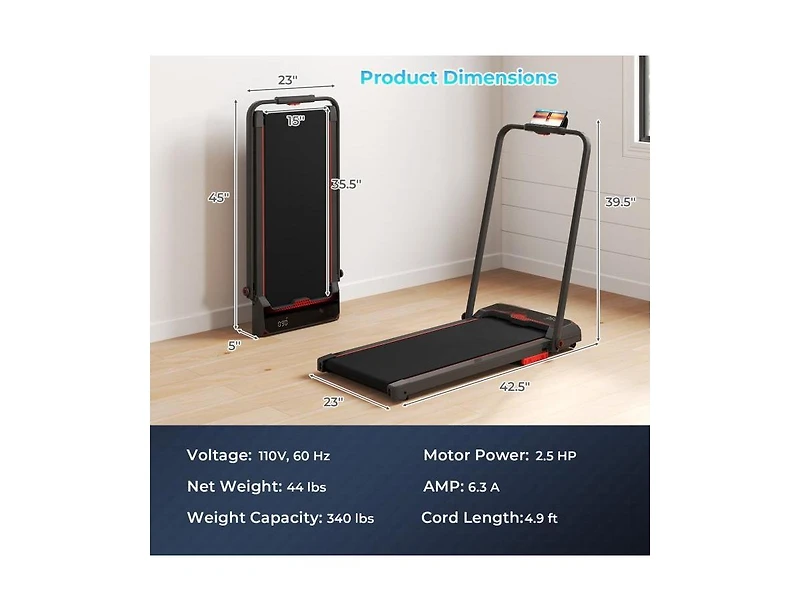 Hongge 3-in-1 Folding Treadmill with Remote Control and Led Display