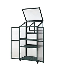 sumyeg 62inch Outdoor Height Wood Large Greenhouse Balcony Portable Cold Frame with Wheels and Adjustable Shelves