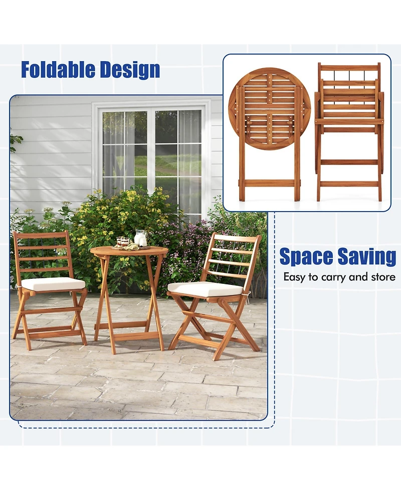 sumyeg 3-Piece Acacia Wood Patio Bistro Set with Seat Cushions